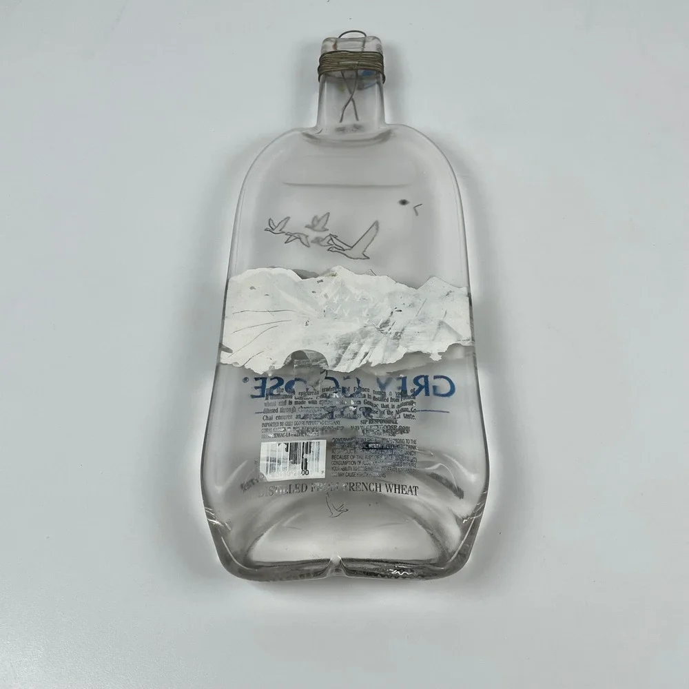 Grey Goose Vodka Slumped Melted Glass Bottle Tray Spoon Rest‎ Wall Decor 1 Liter